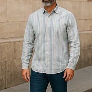 CONCEPTS By  Claiborne Men's Casual Striped Shirt - Blue, White, Gray